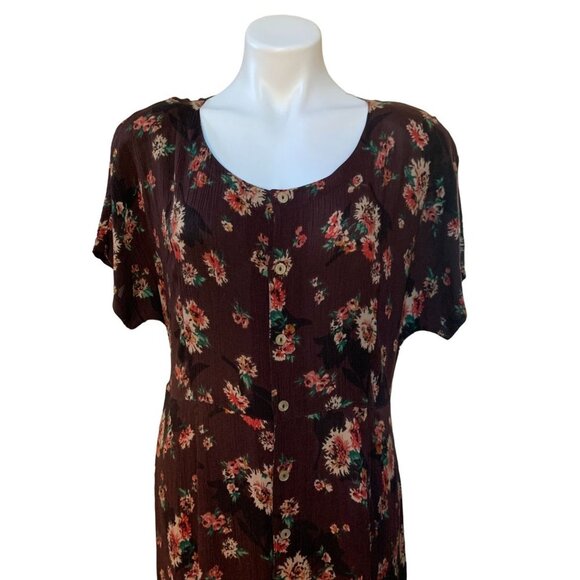 Vintage 90s Floral Maxi Dress Brown Button Front Size 12 MEDIUM - Picture 2 of 8